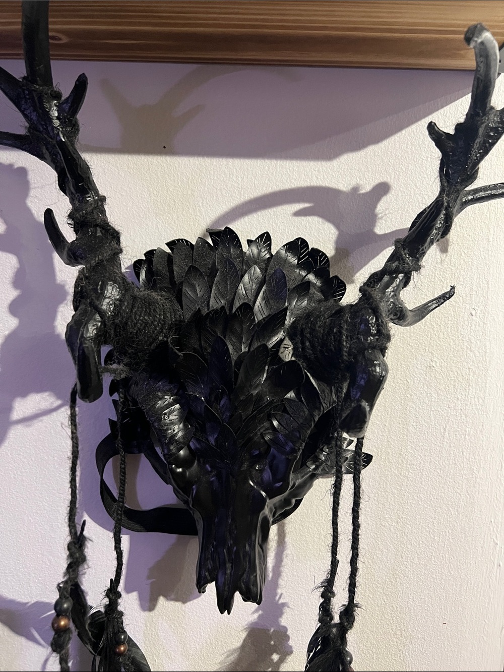 Artisan Black Feathered Deer Skull Wall Art